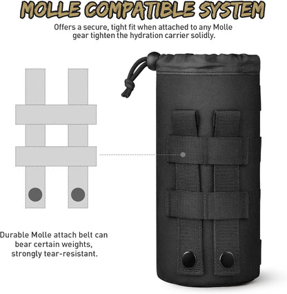 Gonex Tactical MOLLE Water Bottle Pouch, Drawstring Open Top & Mesh Bottom Travel Water Bottle Bag Hydration Carrier
