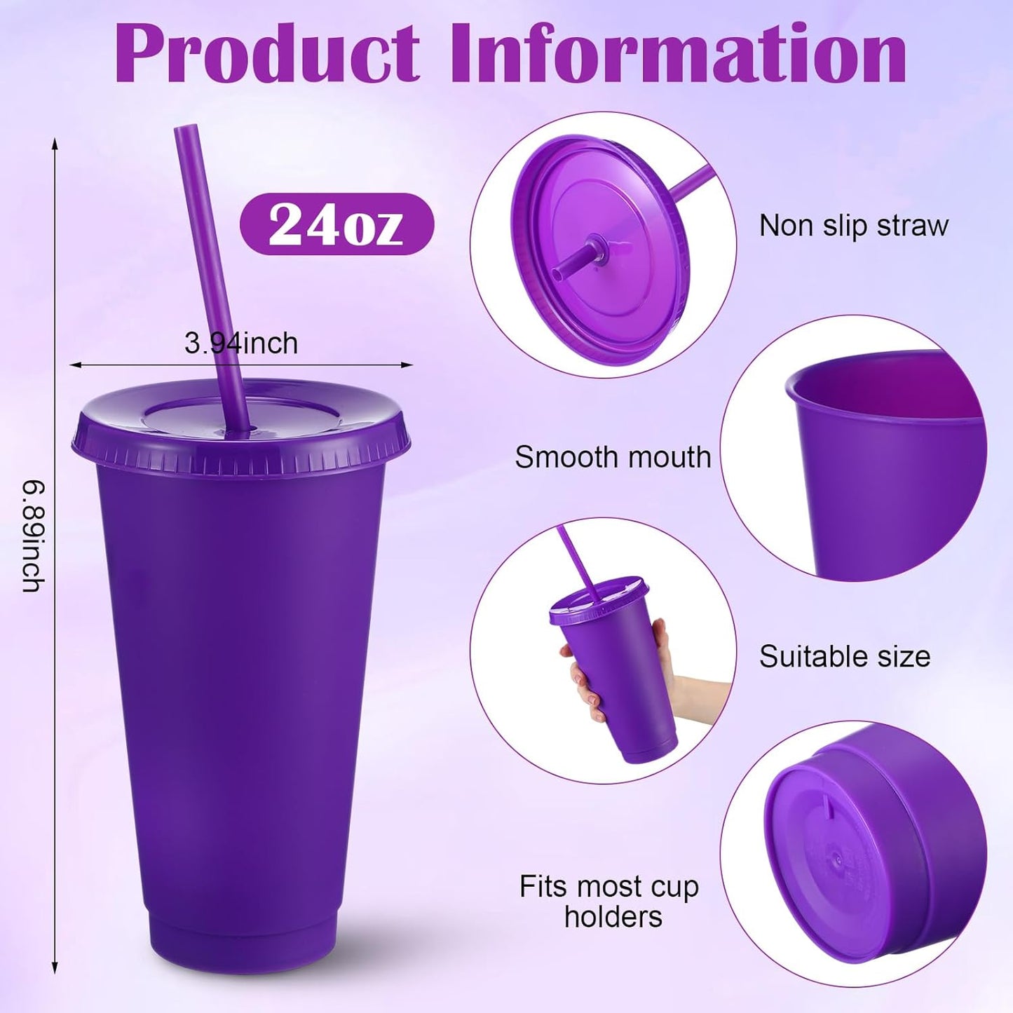 Honeydak 15 Pack Tumbler with Straw and Lid Bulk Cups for Gifts Water Bottle Iced Coffee Travel Mug Cup Reusable Plastic Tumblers for Party Birthdays 24-27 oz (Solid Color)
