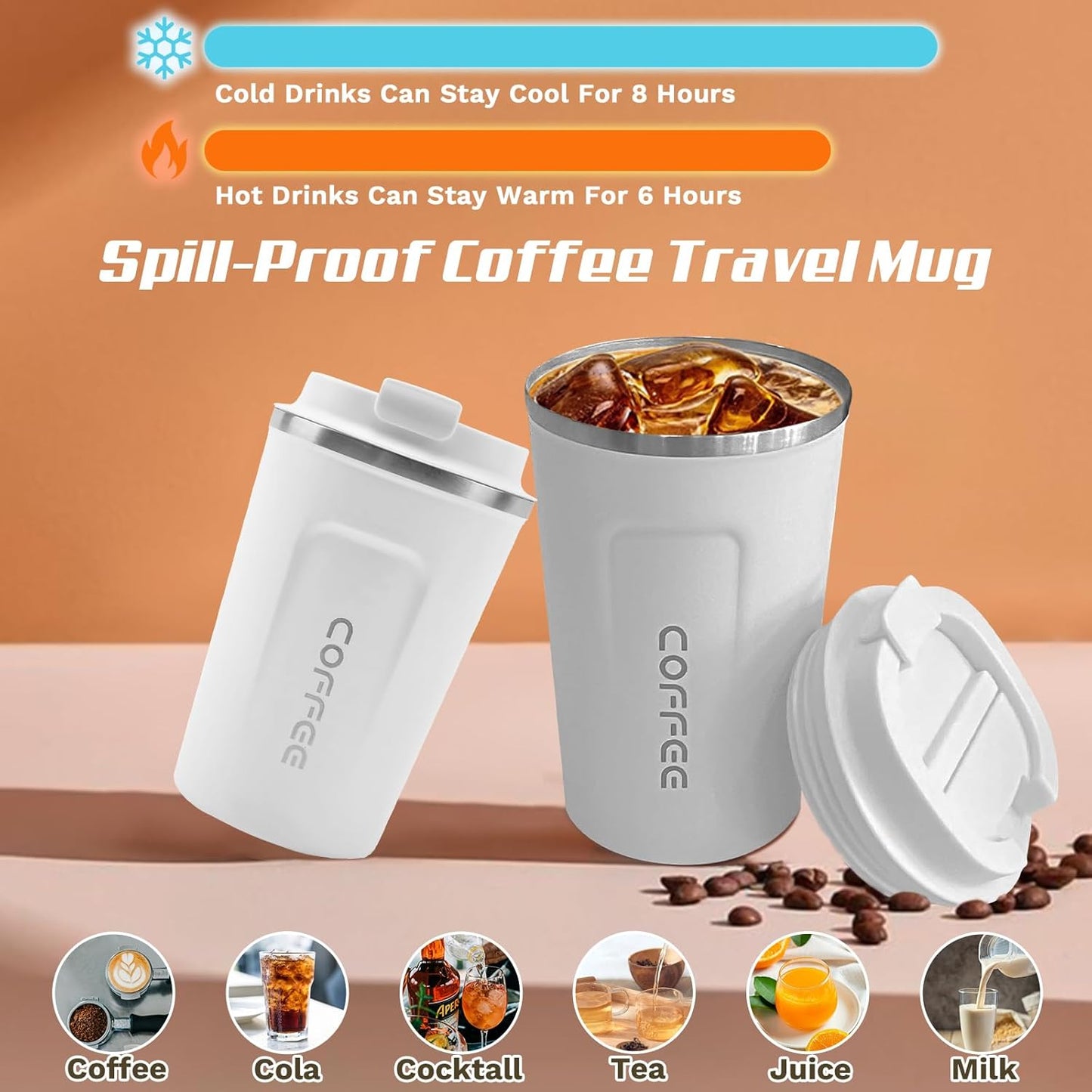 SPLMIFA Travel Coffee Mug Leak-Proof, Reusable Coffee Cups with Lids, Stainless Steel Vacuum Insulated Coffee Tumblers, Thermal Insulation Cup for Men and Women Hot & Cold Drinks(2nd-Green Pink, 12OZ)