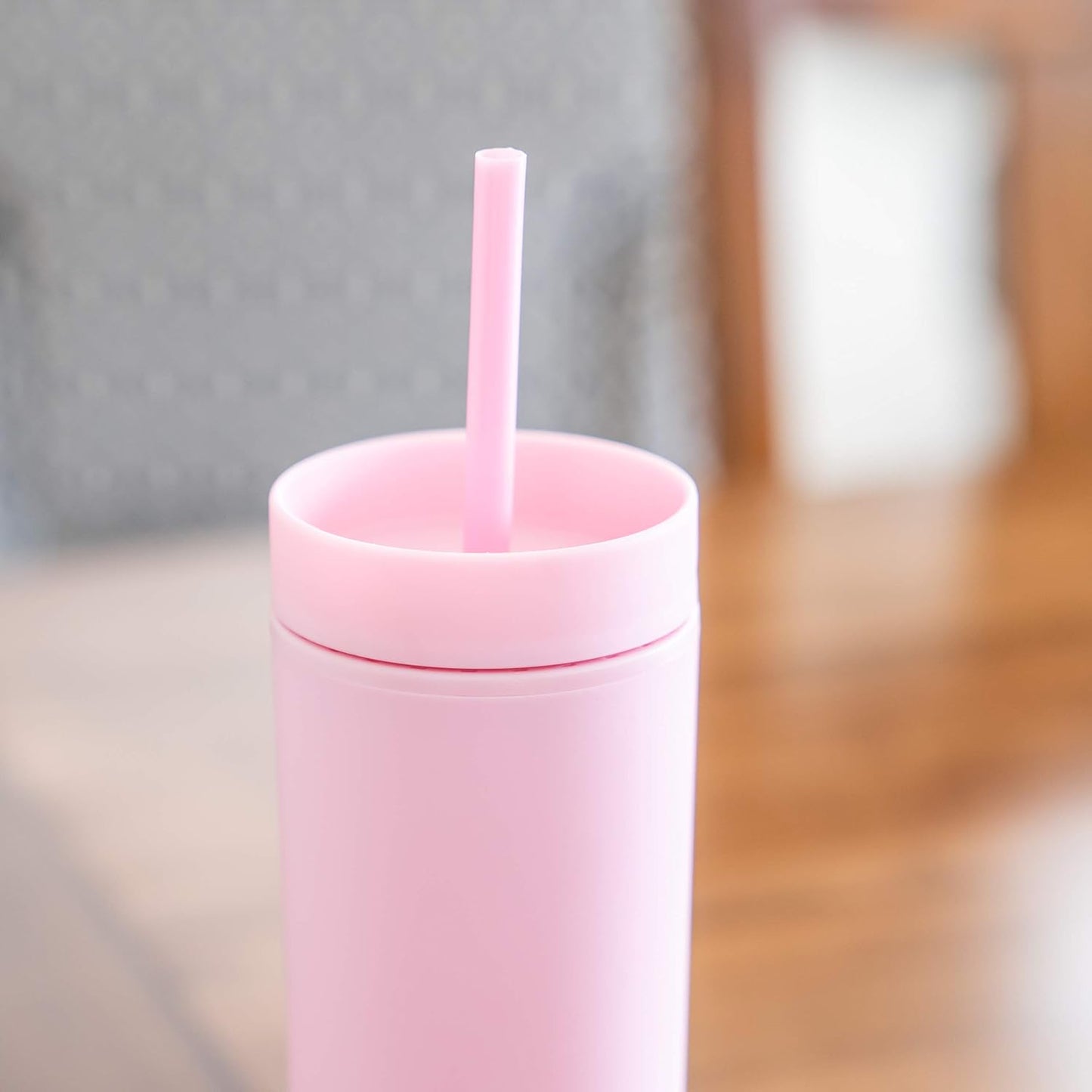 STRATA CUPS Perwinkle Skinny Tumblers with Lids and Straws (4 pack), 16oz Matte Pastel Colored Acrylic Tumblers with Lids and Straws, Double Wall Skinny Tumbler Bulk, Reusable Cup with Straw Cleaner