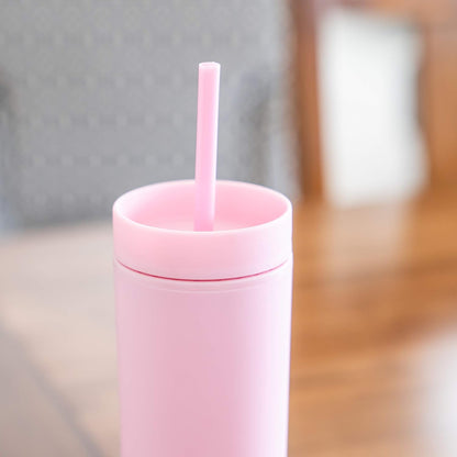 STRATA CUPS Perwinkle Skinny Tumblers with Lids and Straws (4 pack), 16oz Matte Pastel Colored Acrylic Tumblers with Lids and Straws, Double Wall Skinny Tumbler Bulk, Reusable Cup with Straw Cleaner