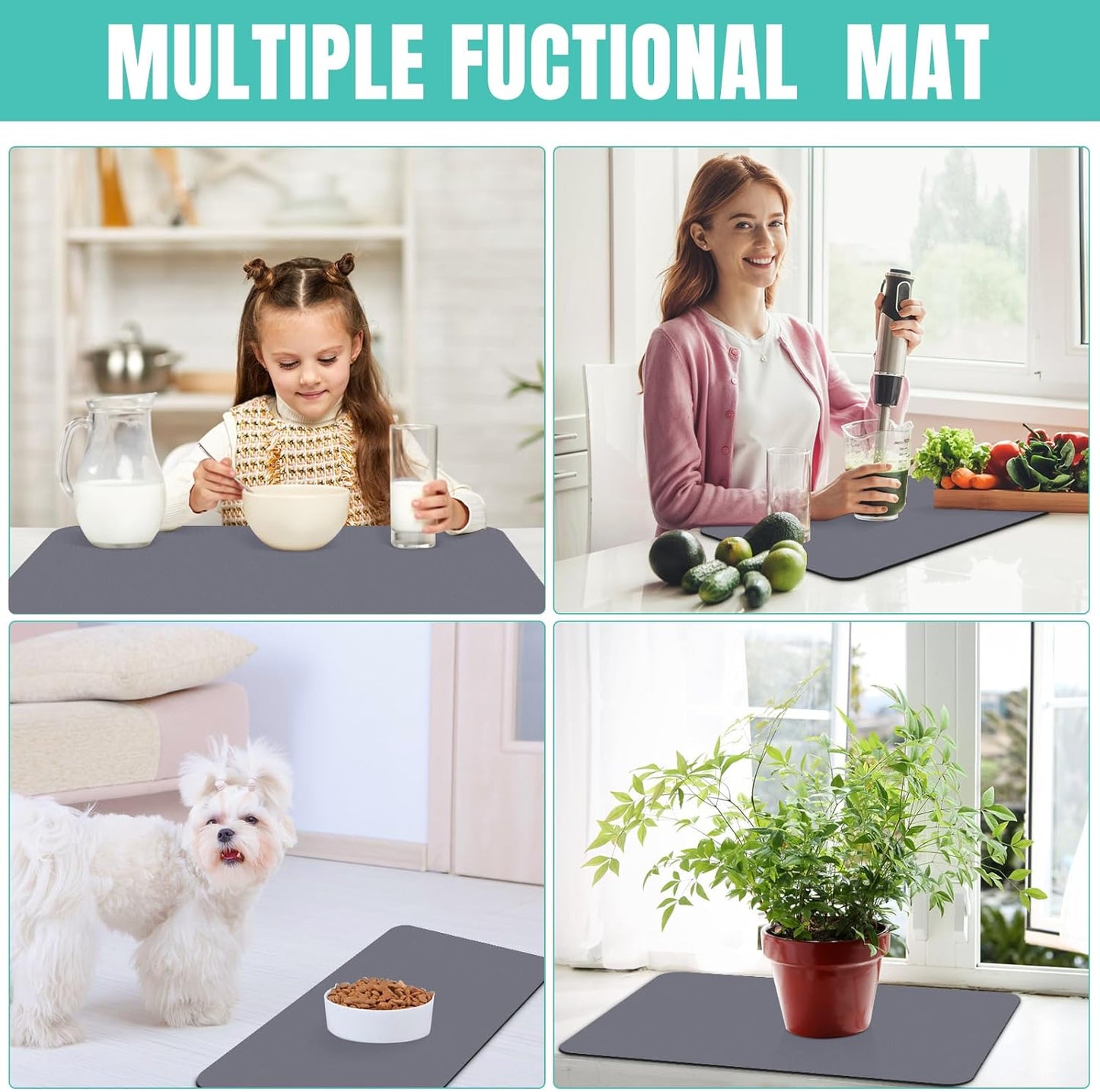 WISELIFE Coffee Mat Super Absorbent Dish Drying Mat Coffee Bar Accessories Match with Machine Large Drying Mats for Kitchen Counter 12" W x 19" L, Black