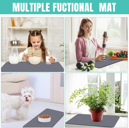 WISELIFE Coffee Mat Super Absorbent Dish Drying Mat Coffee Bar Accessories Match with Machine Large Drying Mats for Kitchen Counter 12" W x 19" L, Black