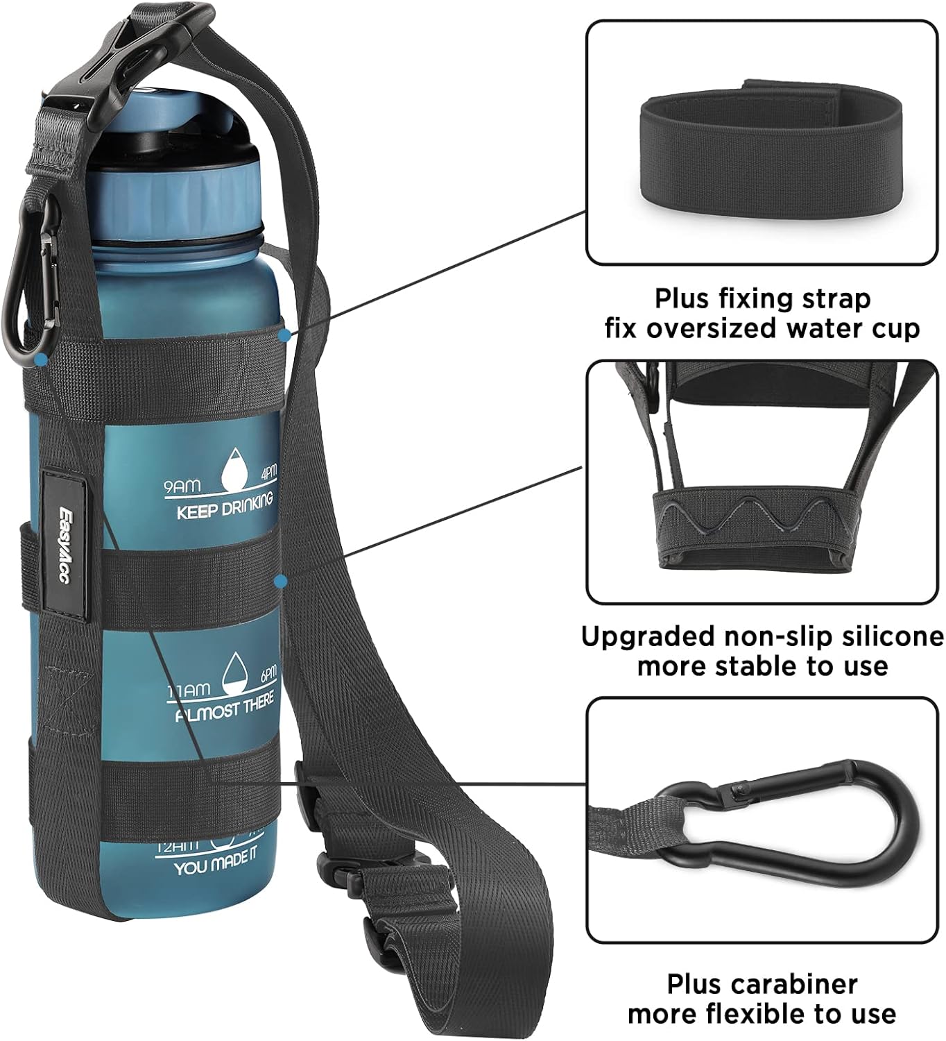 EasyAcc Water Bottle Holder Strap Sling, for Owala FreeSip 24 32 40 oz, Hydro Flask, Cirkul, Yeti, Stanley Flip, Universal Water Bottles, with Carabiner, for Walking Curise Travel (Bottle Excluded)