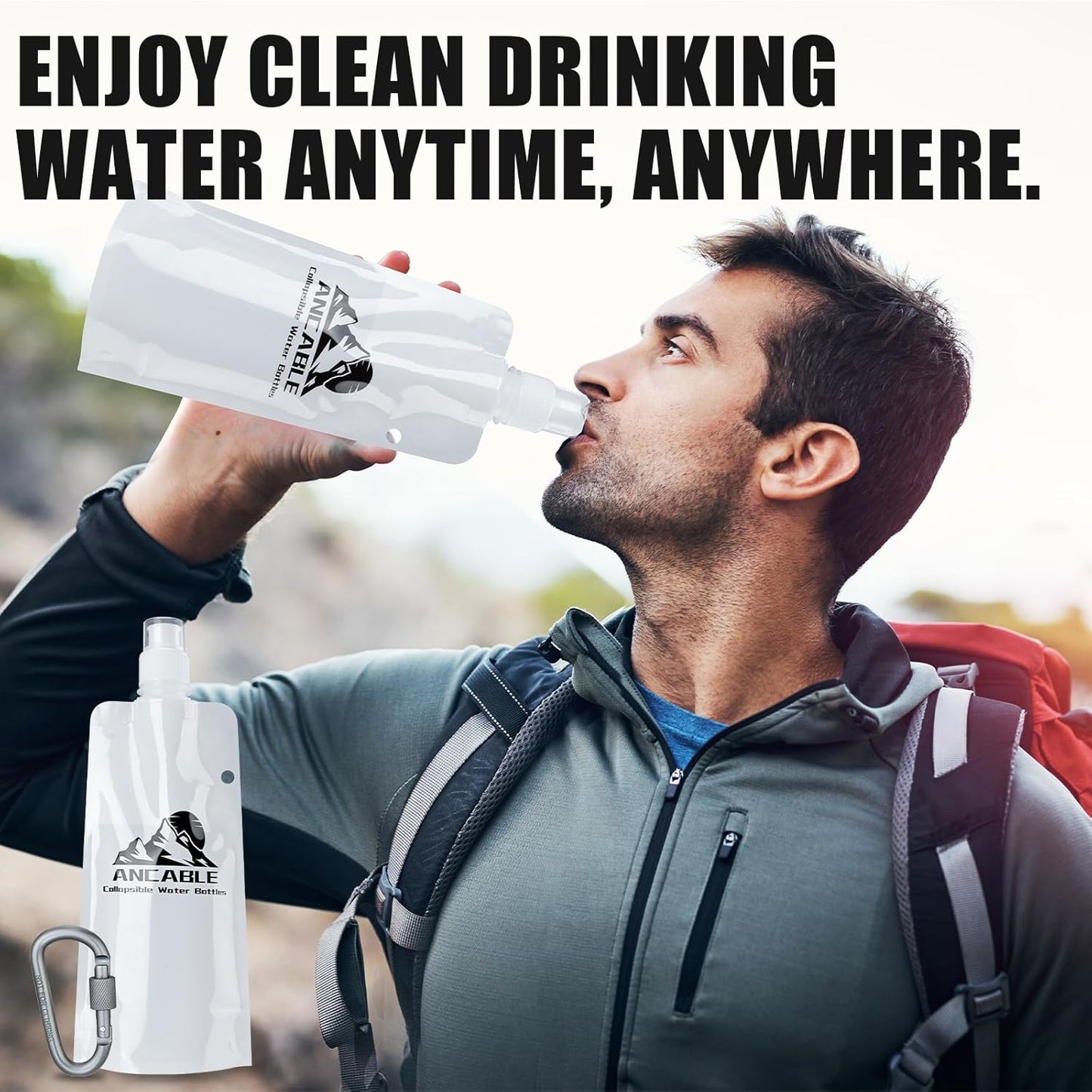 Ancable 33oz (1L) Collapsible Water Bottles, 3-Pack Reusable Travel Foldable Water Bottles for Hiking Camping Running Bike, BPA-Free Water Bottle