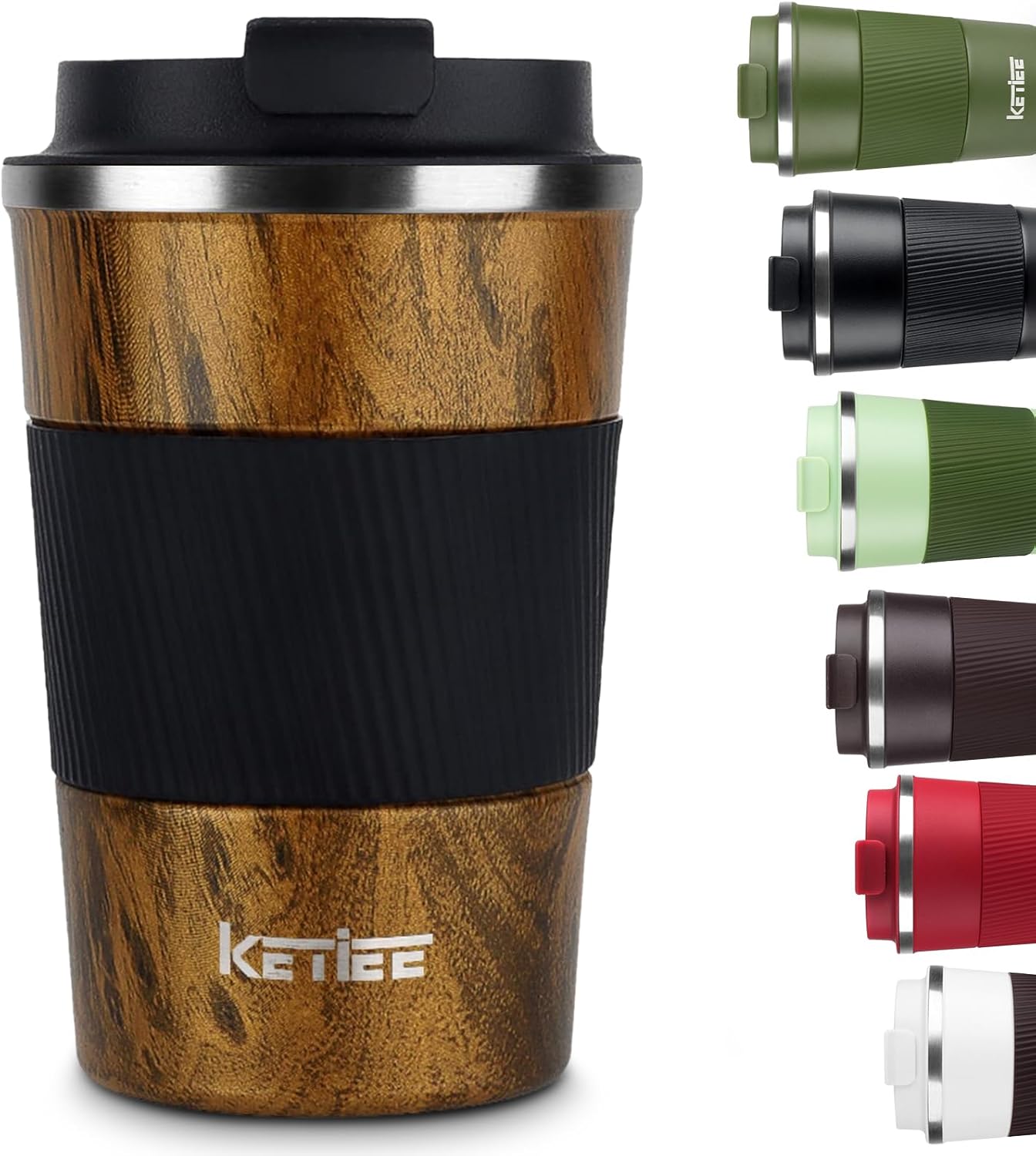 KETIEE Travel Coffee Mug Spill Proof 12oz, Insulated Travel Mug to Go, Reusable Coffee Cup with Seal Lid, Vacuum Stainless Steel Tumbler for Hot/Cold Drinks (Red)