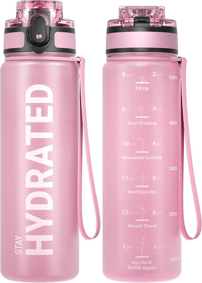 Sahara Sailor Water Bottle 32oz, Durable and Leakproof Water Bottles Motivational with Time Marker, Tritan, BPA Free, Wide Mouth with Easy Clean Brush for Gym, Travel, Home, School, Office (1 Bottle)