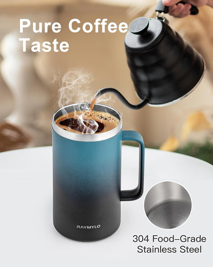 RAYMYLO Insulated Coffee Mug 12 oz, Double Wall Stainless Steel Coffee Mug with Lids, Leak-Proof & Detachable Slider Lid for Thorough Clean, Keeps Coffee Cold for 9 Hrs, Suitable for Camp Home Office