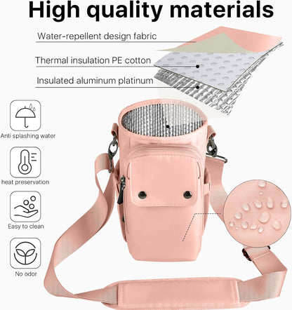 Water Bottle Holder with Strap 32 40oz Crossbody Insulated Water Bottle Carrier Sling Bag with Adjustable Wide Strap and Phone Purse 5 Pockets for Walking Hiking Gym Travel