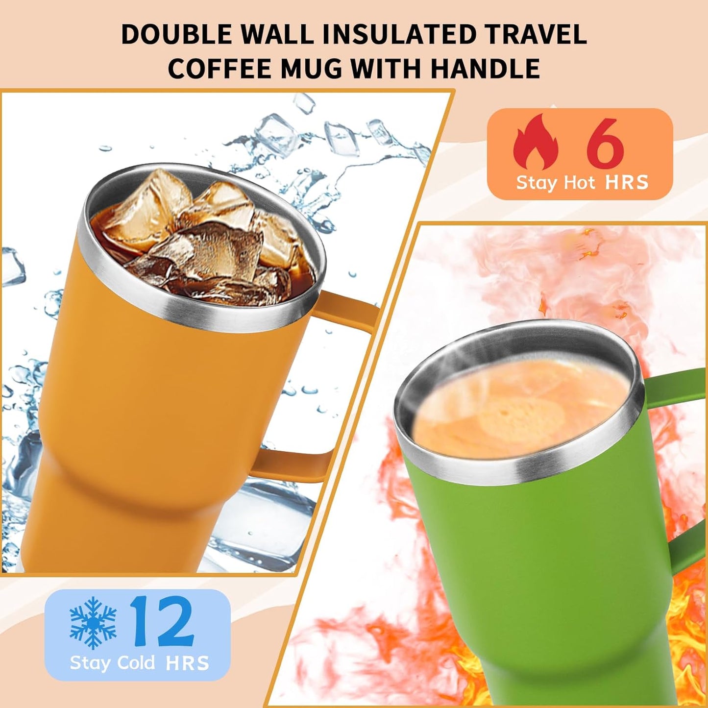 20oz Insulated Tumbler with Handle Stainless Steel Travel Coffee Mug with Lid and Straw Double Wall Vacuum Leak-proof Reusable Thermal Water Cup for Hot and Cold Drinks (Purple,1 Pack)