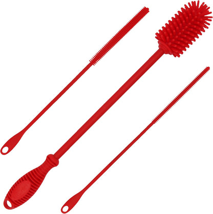 Kitchiny Silicone Bottle Brush with 2 Straw Cleaners - 12.5” Water Bottle Cleaner Brush for Yeti, Hydro Flask, Owala, Stanley, Baby Bottles, Glassware, Vases & Narrow Neck Containers - Orange
