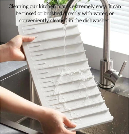 Silicone Dish Drying Mat for Kitchen Counter Non-Slip Drain Pad with Built-in Sloped Drain, Heat Resistant Drying Pad 14.5" x 8" (Grey)