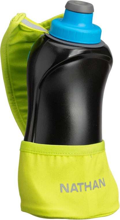 Nathan Running Handheld Water Bottle Adjustable No-Grip Quick Squeeze Lite Hand Strap. Reflective Hydration