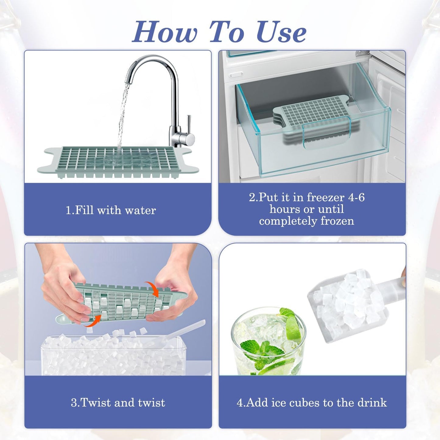 Mini Ice Cube Tray for Freezer: GGUW Nugget Ice Cube Tray with Bin - Crushed Ice Tray Making 4×117 PCS Icecube - Easy Release Iced Maker Trays