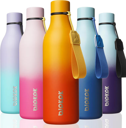BJPKPK Insulated Water Bottles, 18 oz Stainless Steel Metal Water Bottle with Strap, BPA Free Leak Proof Jugs, Mugs, Flasks, Reusable Thermal Flasks for Sports & Travel, Black - Colors B
