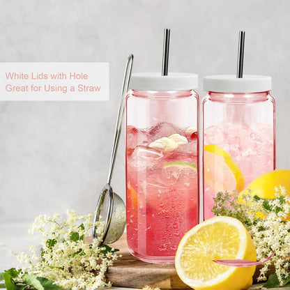 Ruckae 16oz 10 Pack Juice Bottles, Glass Bottles with Lids, Smoothie Cup Lids and Straws, Water Bottle Mason Jar Drinking Glasses for Juicing, Smoothies, Kombucha