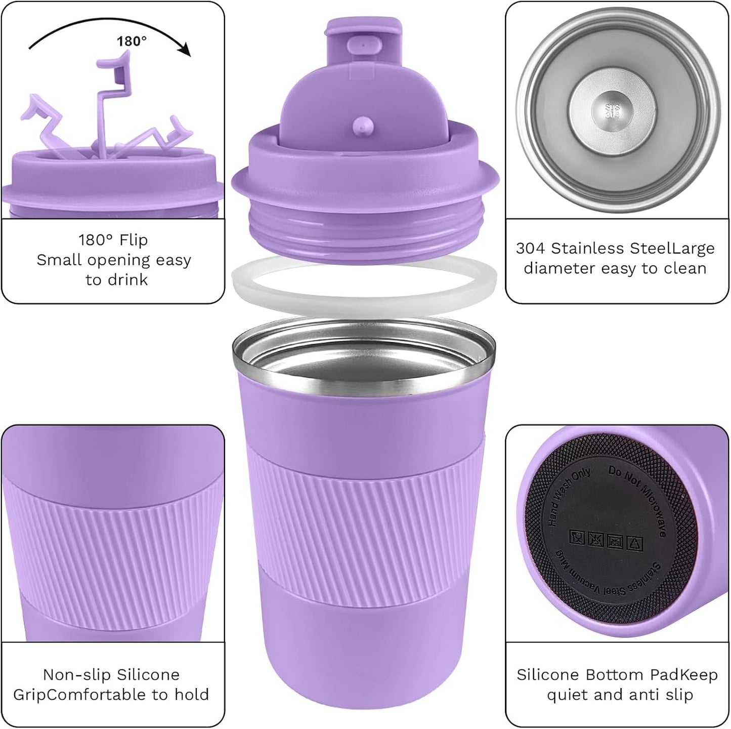 YINBAOGE Insulated Travel Coffee Mug, Spill & Leak Proof, Portable To Go Camping Stainless Steel Coffee Tumbler, Reusable Thermal Coffee Cup with Lid for Hot & Cold Drinks (Black, 12 OZ)