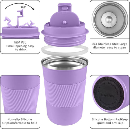 YINBAOGE Insulated Travel Coffee Mug, Spill & Leak Proof, Portable To Go Camping Stainless Steel Coffee Tumbler, Reusable Thermal Coffee Cup with Lid for Hot & Cold Drinks (Black, 12 OZ)