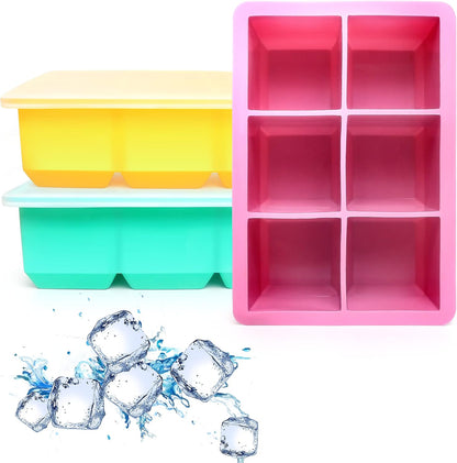 Excnorm Silicone Ice Cube Trays 3 Pack - Large Size Silicone Ice Cube Molds with Leak Proof Removable Lid Square Ice Cube Tray And BPA Free for Cocktail,Whiskey, Stackable Flexible Ice