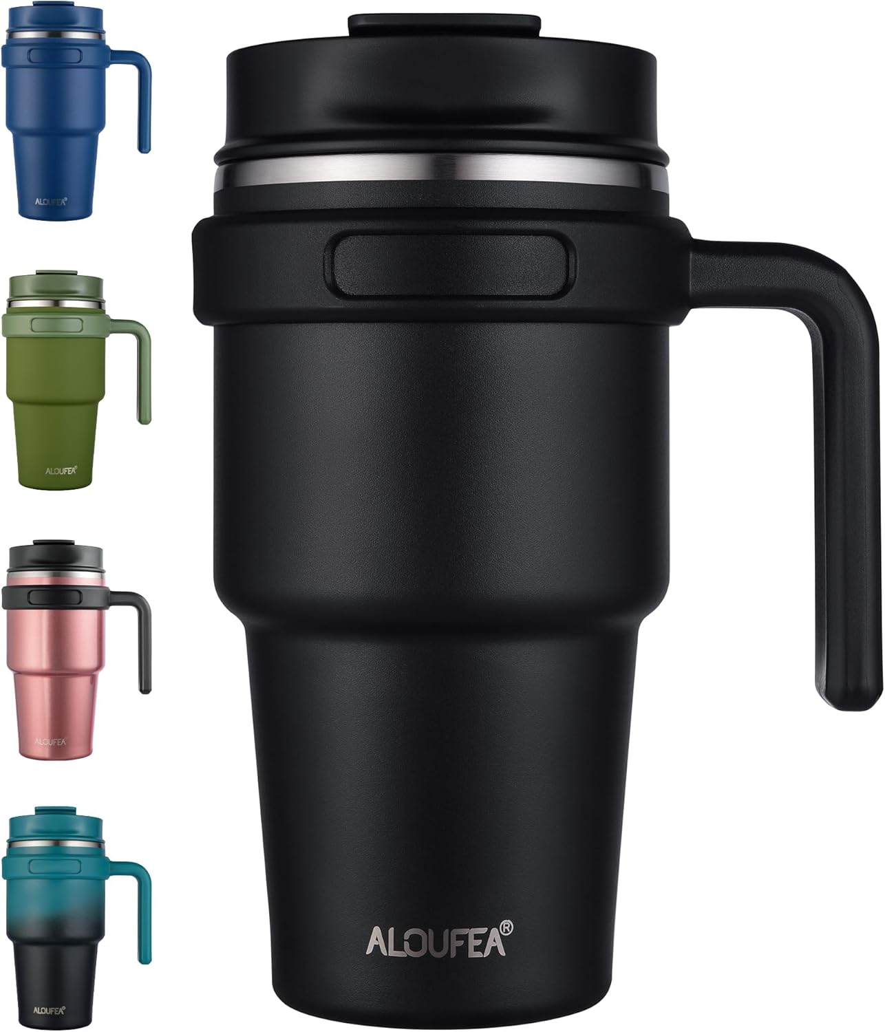 20 oz Insulated Coffee Mug Tumbler with Handle, Stainless Steel Travel Mug Tumbler with Lid and Straw,Double Wall Vacuum Leak Proof Ice Coffee Thermal Cup, Black