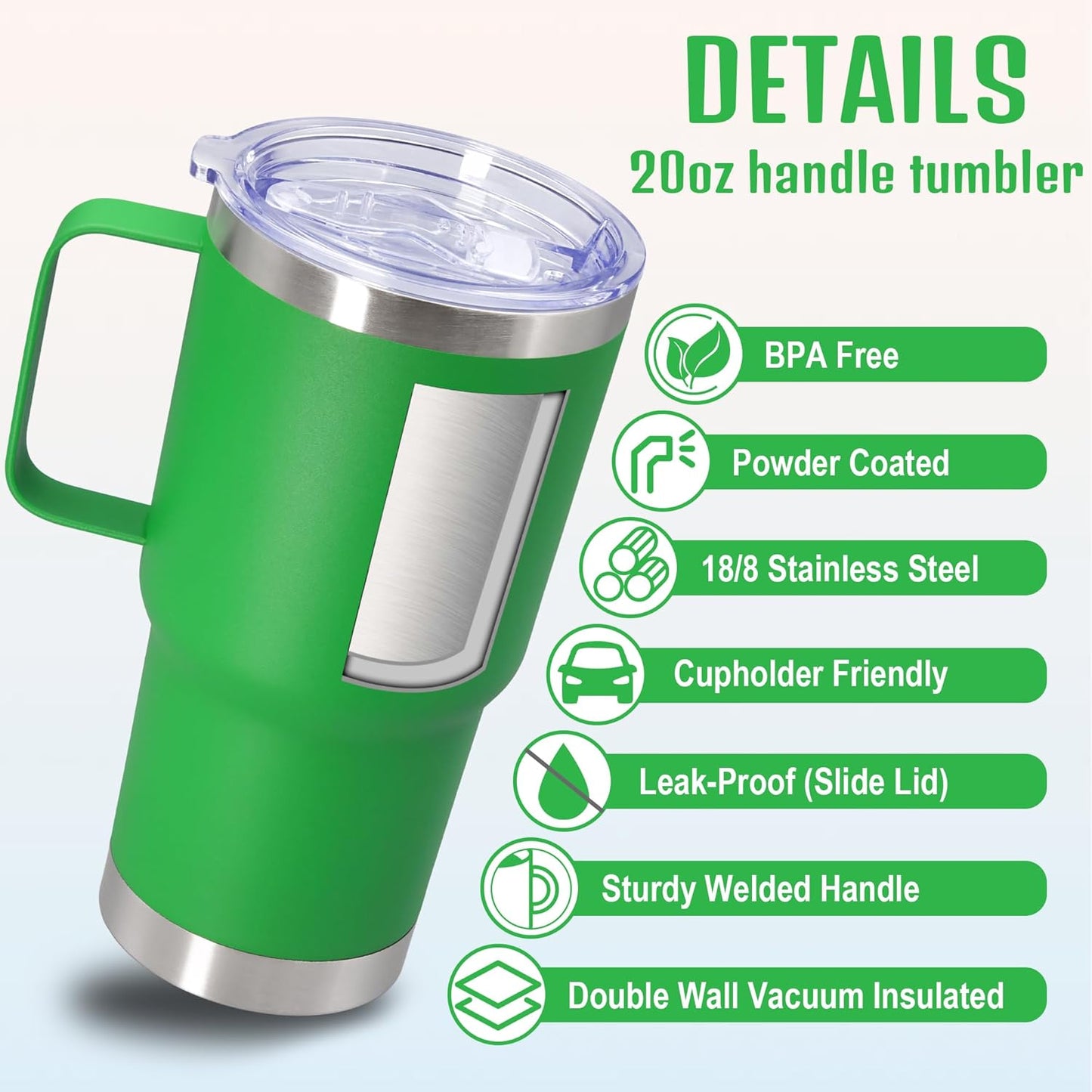 20 oz Tumbler with Handle and Lid, Stainless Steel Tumbler Insulated Travel Coffee Mug, Spill Proof Double Wall Vacuum Tumbler Cup Keep Drink Hot & Cold,White, 1 Pack