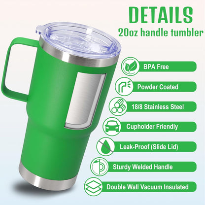 20 oz Tumbler with Handle and Lid, Stainless Steel Tumbler Insulated Travel Coffee Mug, Spill Proof Double Wall Vacuum Tumbler Cup Keep Drink Hot & Cold,White, 1 Pack
