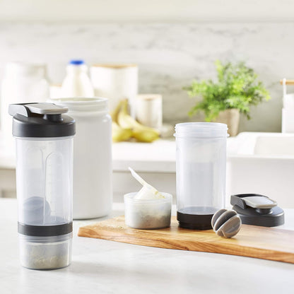Amazon Basics Protein Shaker Bottle with Mixer Ball, Dishwasher Safe, 20 oz, Gray, 2-Pack