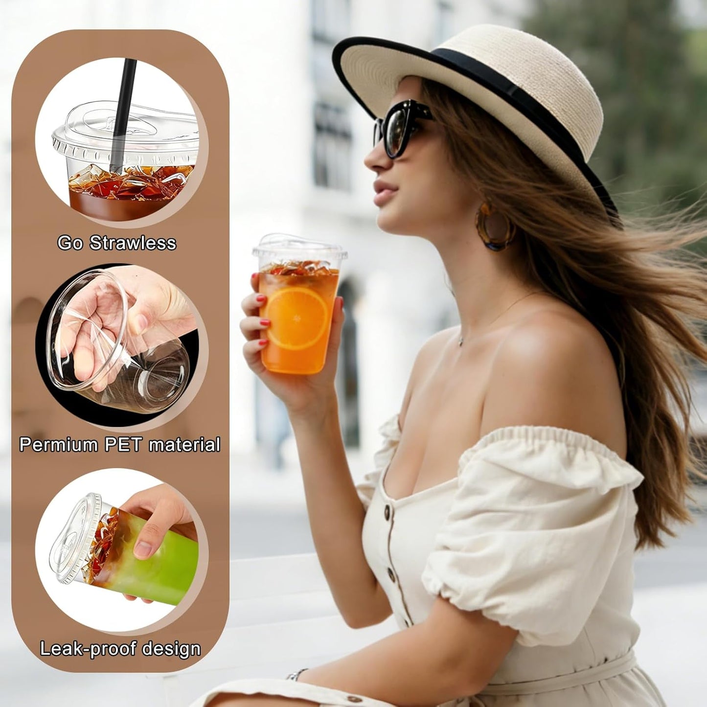 100 Set 16oz Clear Plastic Cups with Sip Lids and Straws,Disposable iced coffee cups with lids for Cold Drinks,Smoothies, Juices,Round Bottom To Go Coffee Cups for Party,Picnic (16, ounces)