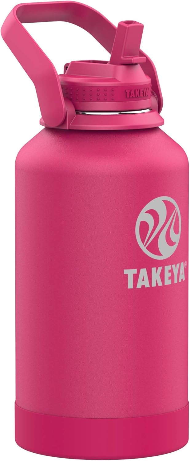 Takeya Pickleball Stainless Steel Insulated Water Bottle with Choice of Lid and Carry Handle, 32 Ounce, Dropshot Teal