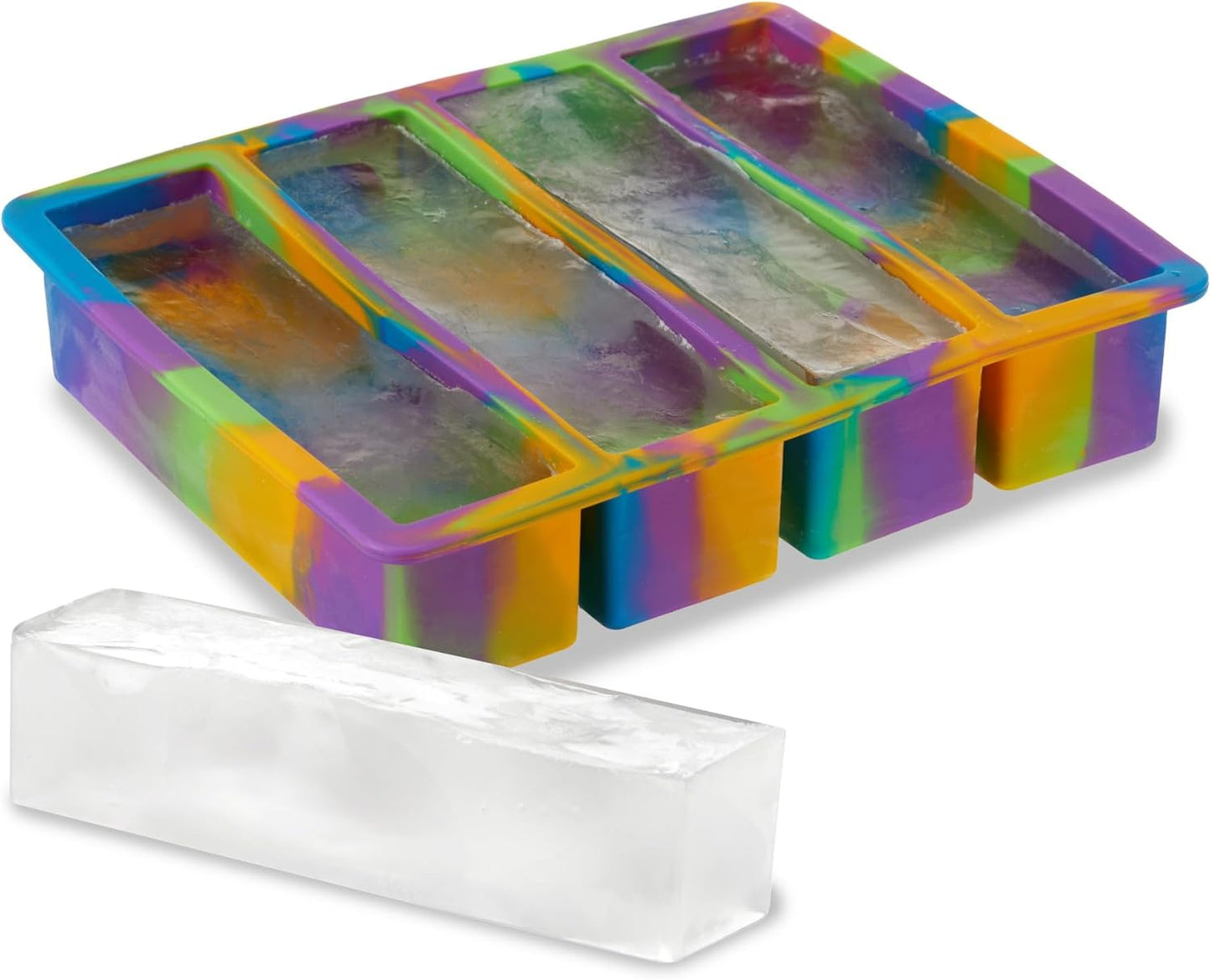 Host Ice Cube Tray, Makes Four 5-Inch Long Cubes, Durable Silicone Trays with Easy Release Design, Perfect for Water Bottles and Highball Glasses, Home Bar Accessories, Set of 1, Marble
