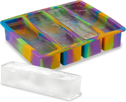 Host Ice Cube Tray, Makes Four 5-Inch Long Cubes, Durable Silicone Trays with Easy Release Design, Perfect for Water Bottles and Highball Glasses, Home Bar Accessories, Set of 1, Marble
