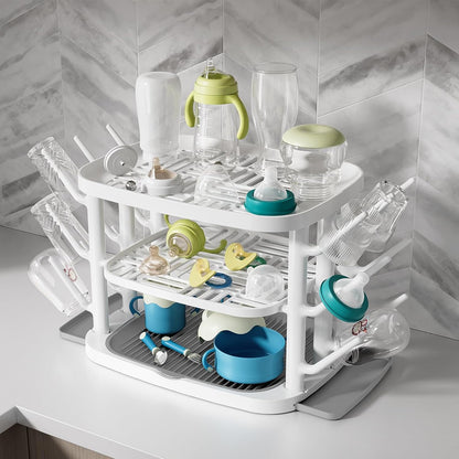Baby Bottle Drying Rack,3-Tier Large Capacity Countertop Organizer with 360° Ventilation, Removable Drip Tray, Non-Slip Base – Easy to Clean Bottle Holder for Baby Accessories