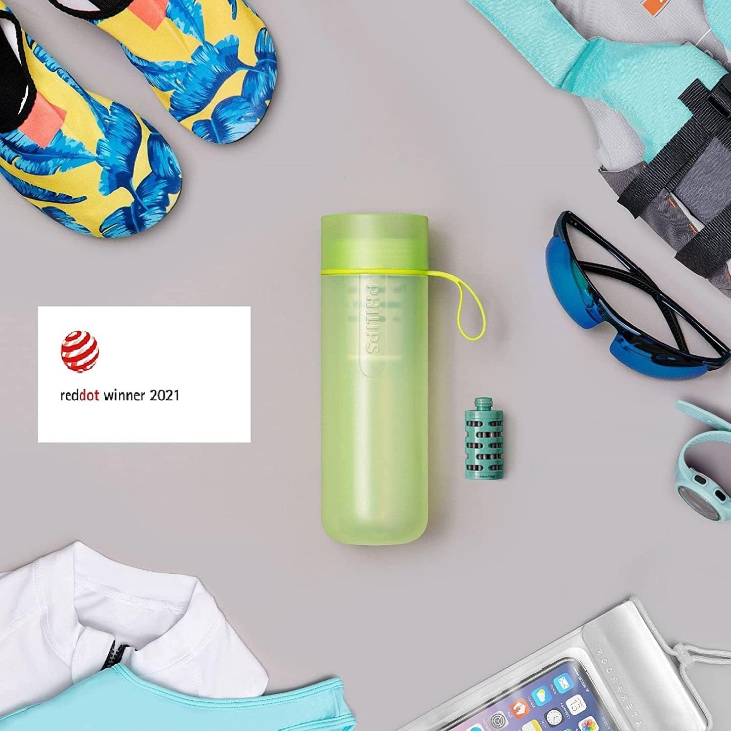 Philips Water GoZero Active BPA-Free Water Bottle with Fitness Tap Water Filter, Sport Squeeze Water Bottle, Lightweight, 24 oz with Fitness Filter, Plum