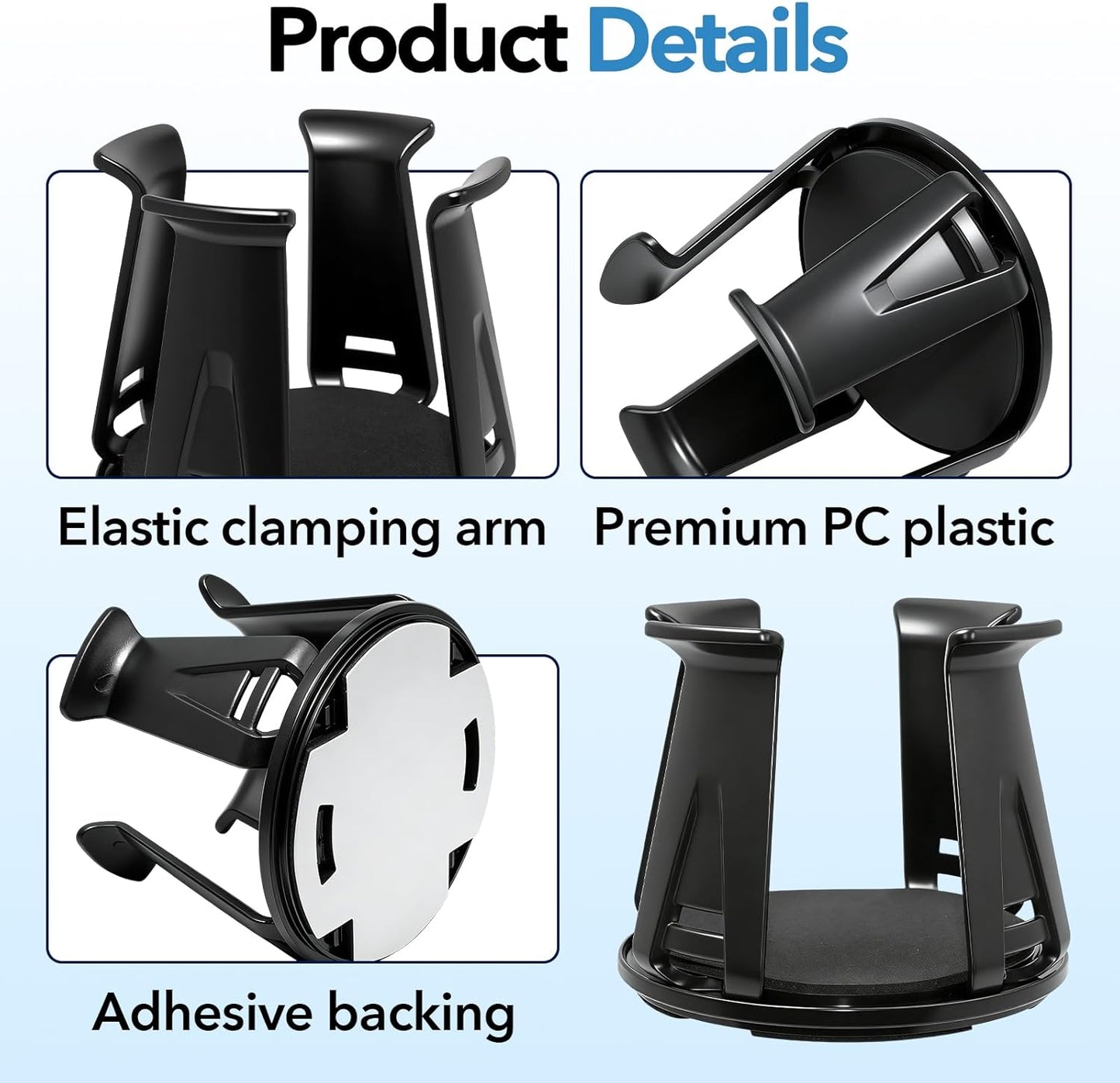 4PCS Car Cup Holder Insert, Self-Adhesive Expanding Cup Holder Inserts for Car, Automotive Black Cup Holder Adapter with Clamp Arms for Fixing Water Bottles and Drinks