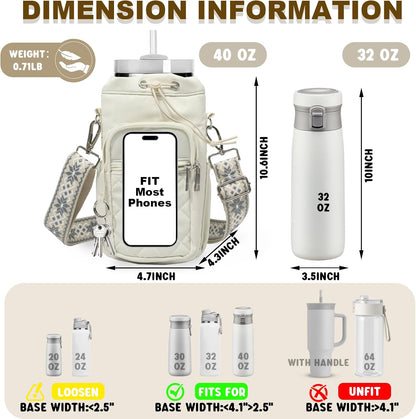 Water Bottle Holder with Strap, 32oz 40oz Insulated Water Bottle Carrier Bag, Purse Crossbody Sling Bag with Phone Pocket for Walking Hiking