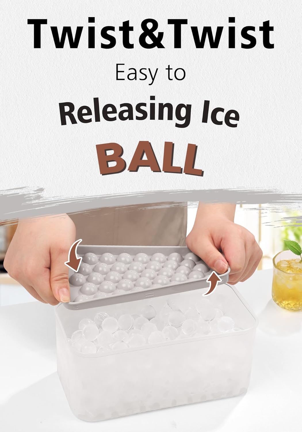 DOQAUS Ice Cube Trays with Lid and Bin, Easy Twist Release 0.8 Inch Mini Ice Balls, BPA-Free Food-Grade Ice Molds for Freezer, Iced Coffee, Cocktails (4 Pack)