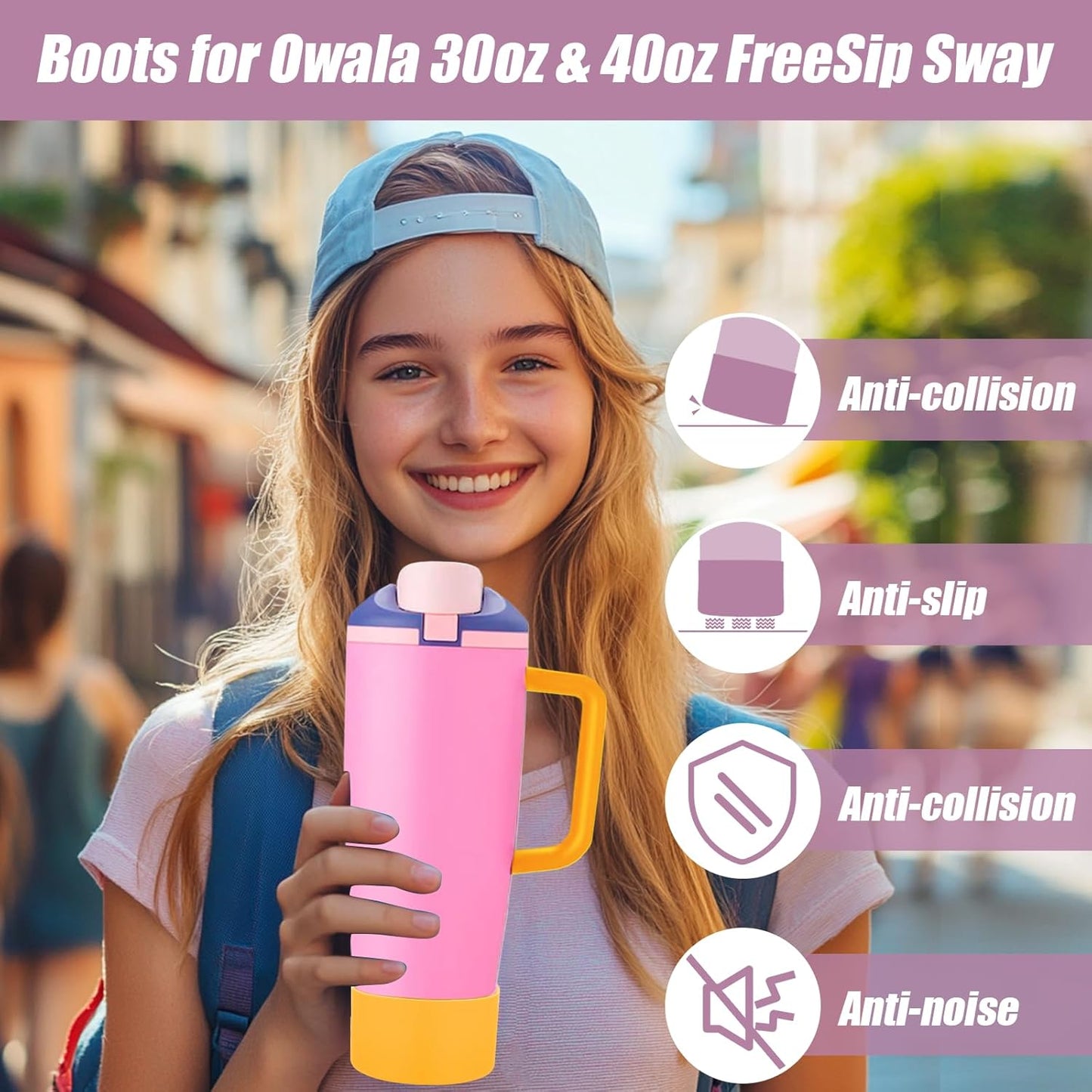 Mity rain 2PCS Protective Silicone Boots for Owala 30oz & 40oz FreeSip Sway Bottles & Tumblers - Accessories for owala, Enhances Stability & Prevents Scratches(Black Cherry)