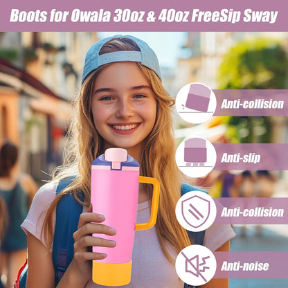 Mity rain 2PCS Protective Silicone Boots for Owala 30oz & 40oz FreeSip Sway Bottles & Tumblers - Accessories for owala, Enhances Stability & Prevents Scratches(Black Cherry)