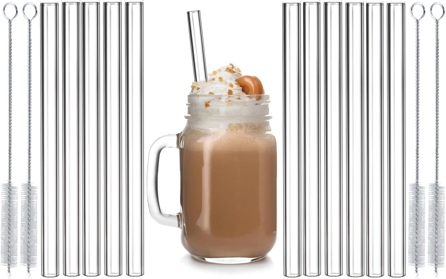 Reusable Glass Straws Shatter Resistant Clear, Skinny Glass Straw Bent Thin for 16 oz Cups Tumblers 9 inch 8mm