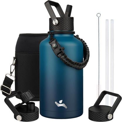 Konokyo 22oz Stainless Steel Bottles with 3 Lids Sport Insulated Water Bottle,Mint