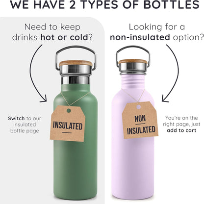 Bambaw Stainless Steel Water Bottles 32 oz, Non-insulated Single Wall Metal Water Bottle Stainless Steel, Reusable & Eco Friendly, Dishwasher Safe – Silver | Non-insulated