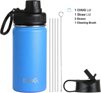 Drinco Stainless Steel Water Bottle Spout Lid Vacuum Insulated Double Wall Water Bottle Wide Mouth (40oz 32oz 22oz 18oz 14oz) Leak Proof Keep Cold Sport Camping Hiking (22 oz, 22oz Black)