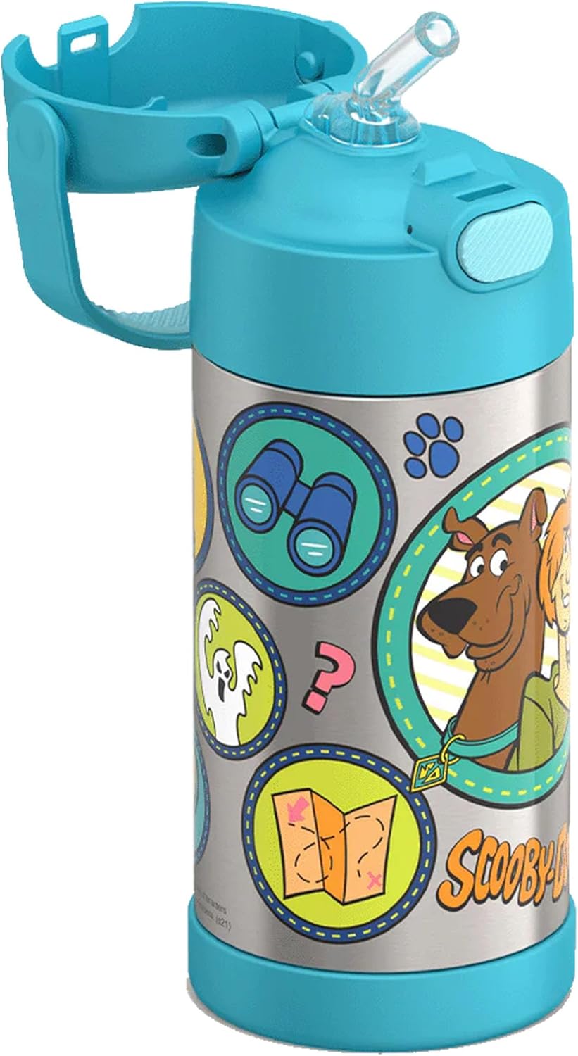 THERMOS FUNTAINER Water Bottle with Straw - 12 Ounce - Kids Stainless Steel Vacuum Insulated Water Bottle with Lid, Bluey - Colors A