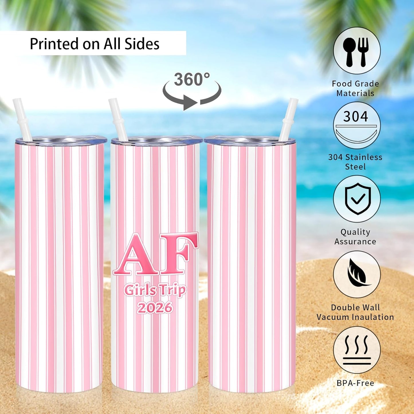Girl Trip Gifts for Women, Personalized Girls Trip Tumblers with Name Text, Custom Beach Tumbler, Road Trips Vacation Cruise Cup with Lid and Straw, Bachelorette Party Girl Weekend Gift For Friend