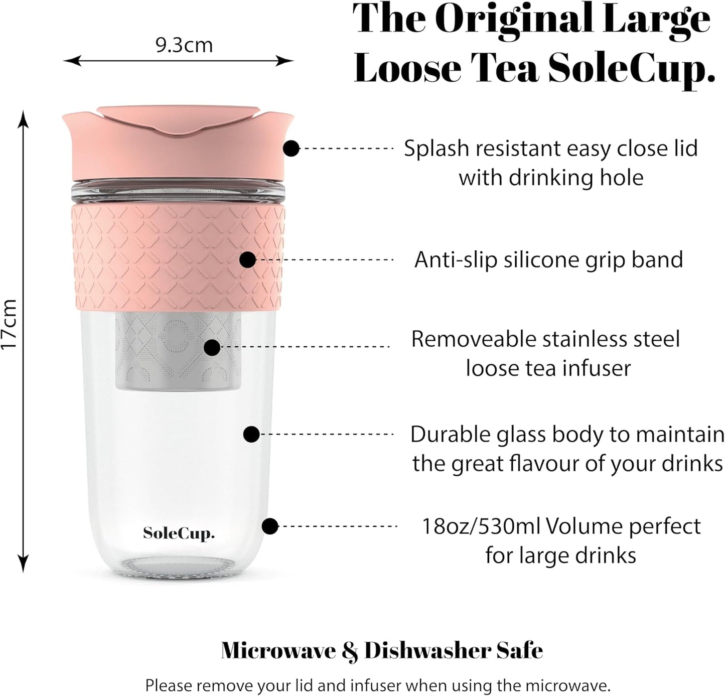 Travel Mug Loose Tea Infuser - Detachable Tea Strainer with Spillproof Lid - BPA-Free Reusable Glass Travel Coffee Cup with Silicone Band (Ice Cream, 12oz)