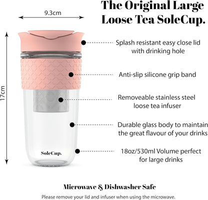 Travel Mug Loose Tea Infuser - Detachable Tea Strainer with Spillproof Lid - BPA-Free Reusable Glass Travel Coffee Cup with Silicone Band (Ice Cream, 12oz)