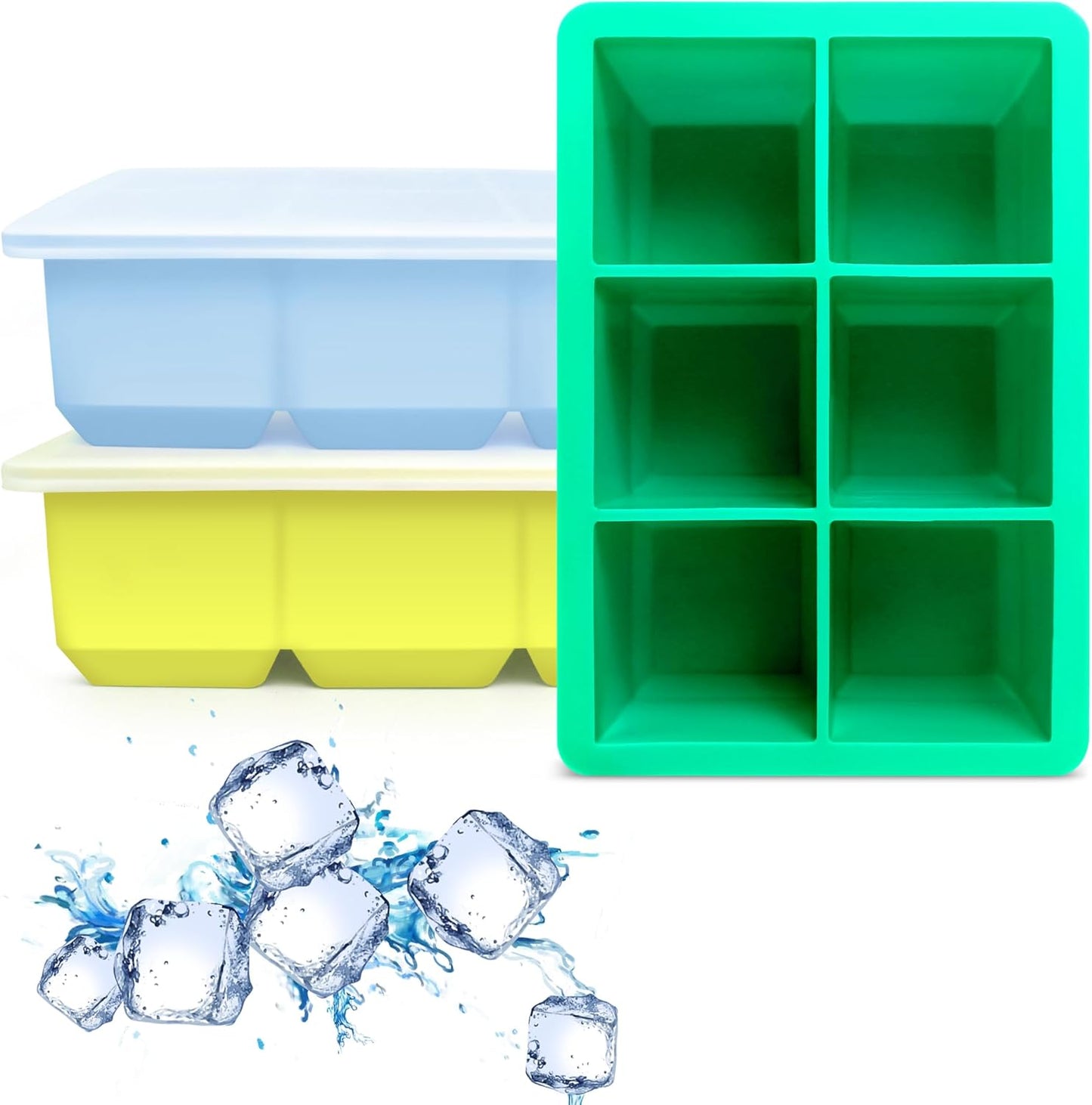 Excnorm Silicone Ice Cube Trays 3 Pack - Large Size Silicone Ice Cube Molds with Leak Proof Removable Lid Square Ice Cube Tray And BPA Free for Cocktail,Whiskey, Stackable Flexible Ice