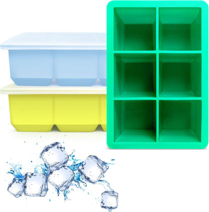 Excnorm Silicone Ice Cube Trays 3 Pack - Large Size Silicone Ice Cube Molds with Leak Proof Removable Lid Square Ice Cube Tray And BPA Free for Cocktail,Whiskey, Stackable Flexible Ice