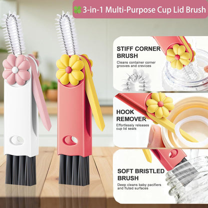 4 in 1 Cup Lid Cleaning Brush - Multifunctional Water Bottle Crevice Cleaning Brush, Portable Cup Lid Brush, Home Kitchen Crevice Brush Tools for Tiny Cup Lid Detail, Bottle Tight Spaces Cup (3 PCS)