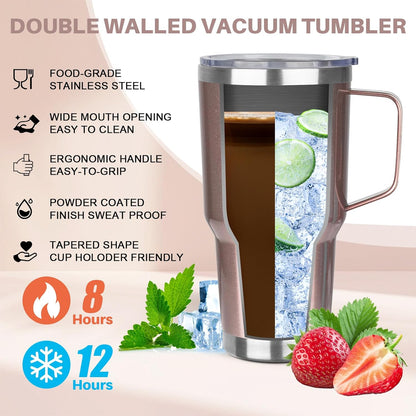 40 oz Tumbler with Handle, Insulated Tumbler with Lid and Straw, Reusable Stainless Steel Vacuum Insulated Cup, 100% Leak Proof Thermal Travel Coffee Mug Cup for Cold and Hot (Light Purple)